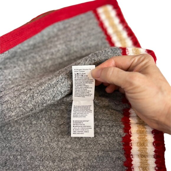 American Eagle Varsity Cropped Grey Ribbed Knit Shawl Collar Zip Sweater MED NWT - Picture 7 of 10